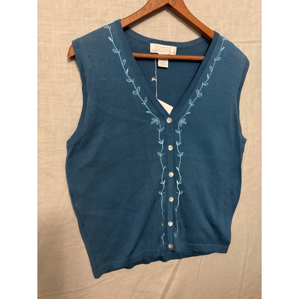 Woman's Preppy Sleeveless /Med/Vest/Golf Floral/Iridescent Button/Teal/Aqua/NWT